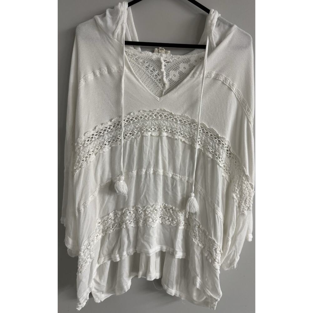 POL white lace tunic top crochet detailing size medium